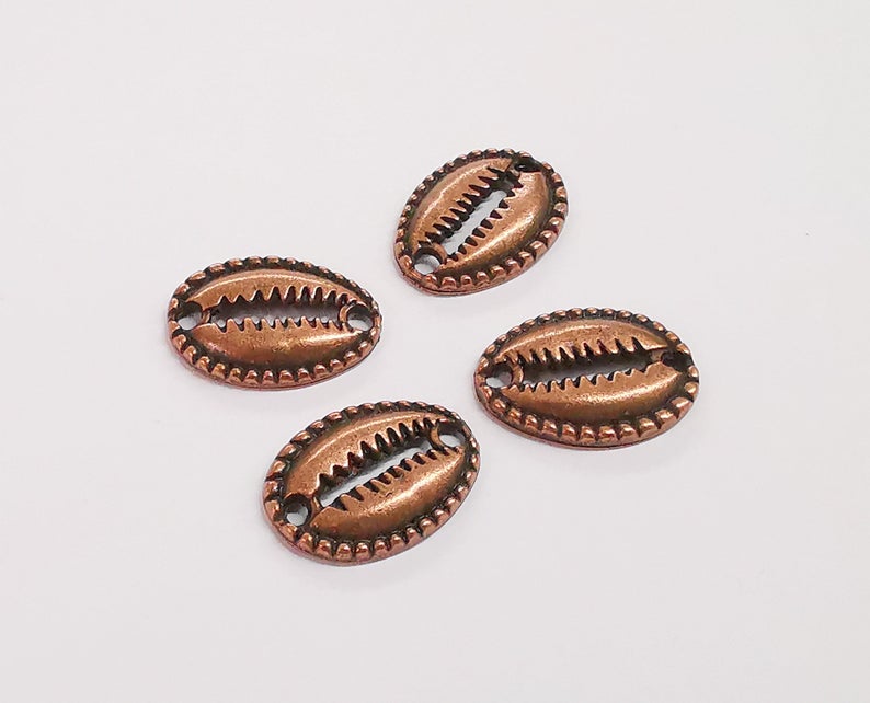 4 Cowrie shell copper charms connector Antique copper plated charms (22x16mm) G27580