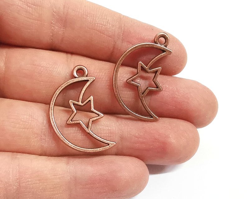 5 Crescent star charms Antique copper plated charms (30x19mm) G24328