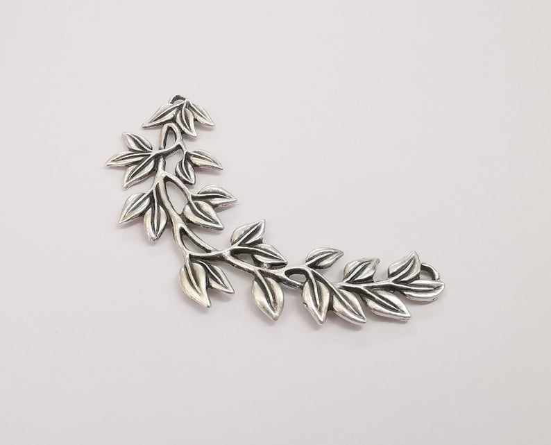 Leaves branch pendant connector Antique silver plated pendant (84mm) G24335