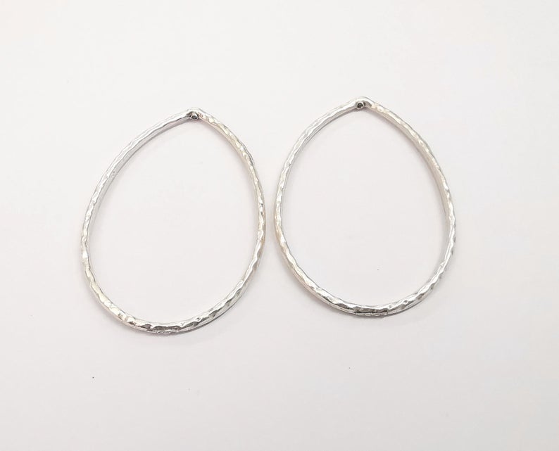 4 Hammered drop findings with top hole Antique silver plated findings (57x39mm) G24340