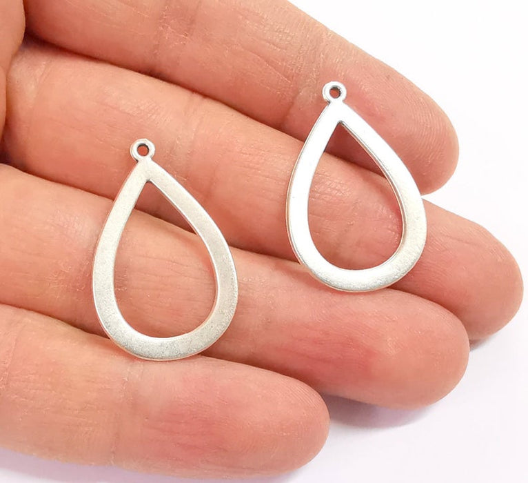 10 Teardrop Charm Antique Silver Plated Metal (31x20mm) G24345