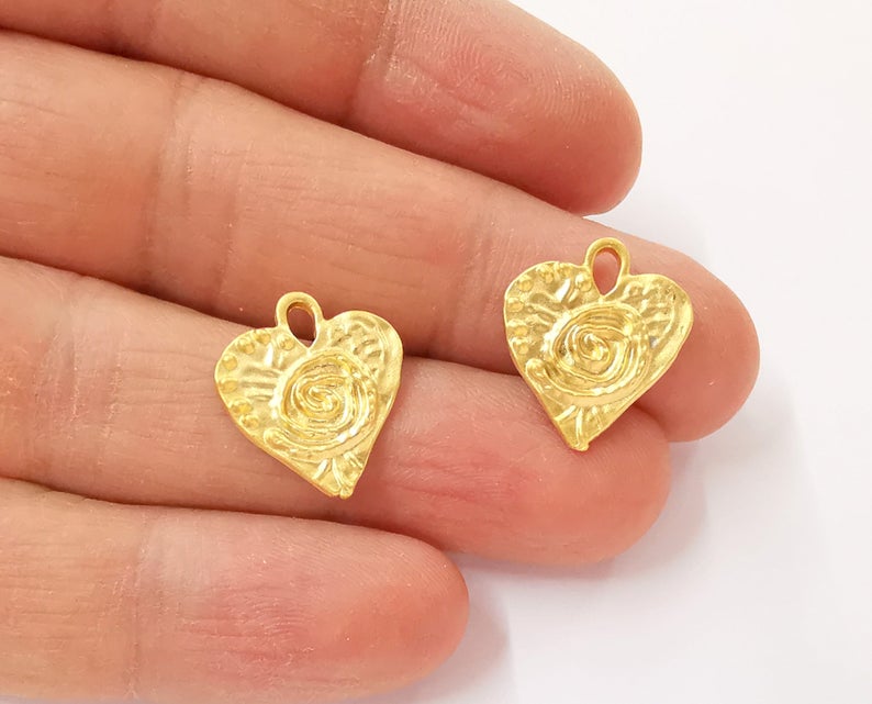 4 Heart spirals charms Gold plated charms (19x17mm) G24357