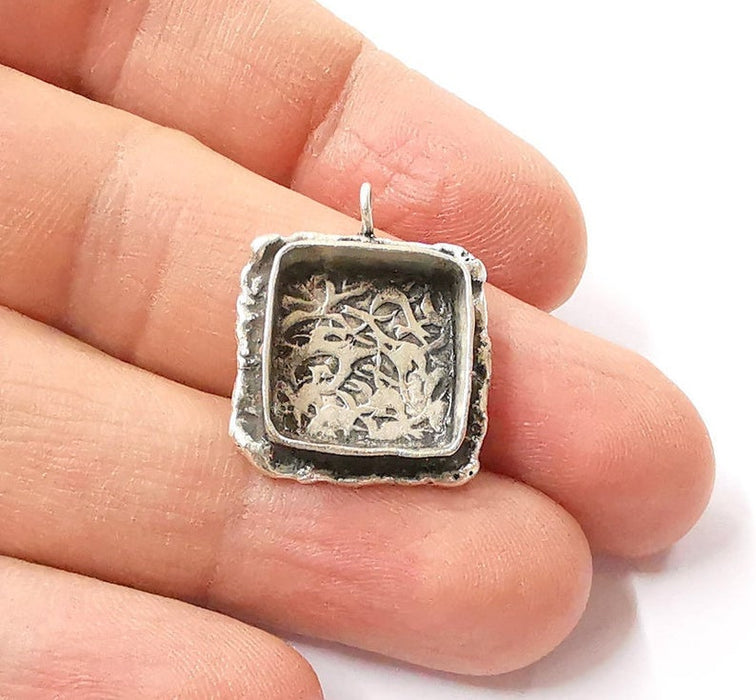 Silver Pendant Blank Resin Blank Mosaic Base Blank inlay Blank Necklace Blank Mountings Antique Silver Plated Brass (15x15mm blank ) G24306