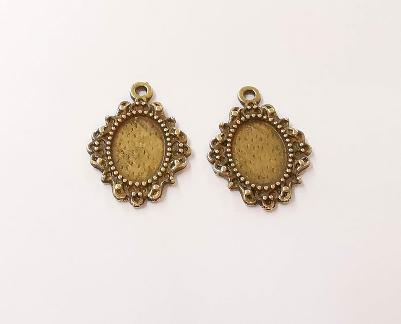 4 Antique bronze frame pendant blank Antique bronze plated pendant (26x19mm) (14x10mm Blank Size) G24362