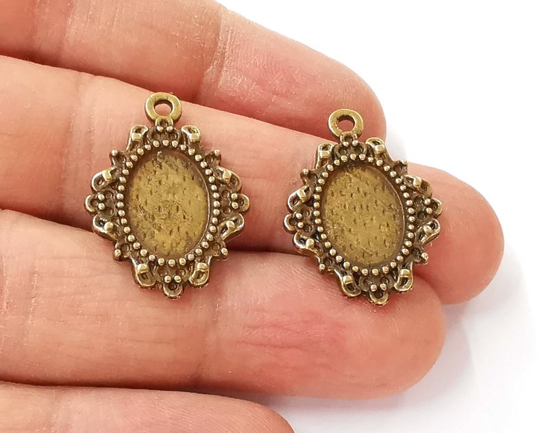 4 Antique bronze frame pendant blank Antique bronze plated pendant (26x19mm) (14x10mm Blank Size) G24362