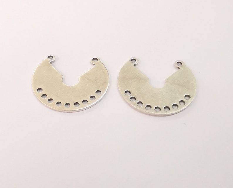 4 Silver connector charms Dangle charms Antique silver plated brass charms (23x21mm) G24498