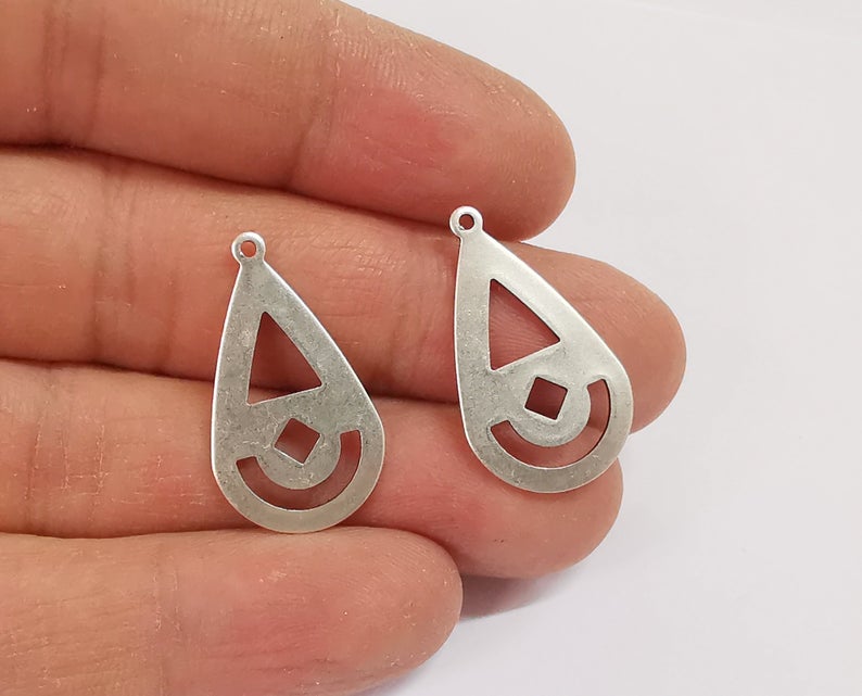 5 Silver connector charms Dangle charms Antique silver plated brass charms (28x16mm) G24500
