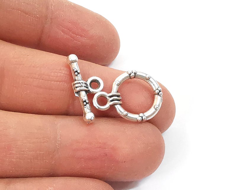10 Pcs Silver toggle clasps Antique silver plated toggle clasp findings 19x14mm+20x8mm G26222