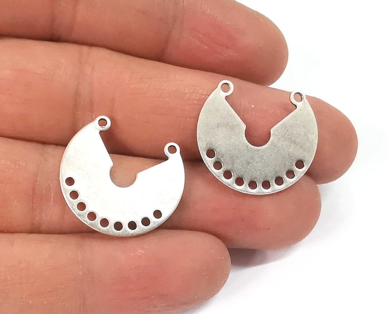 4 Silver connector charms Dangle charms Antique silver plated brass charms (23x21mm) G24498