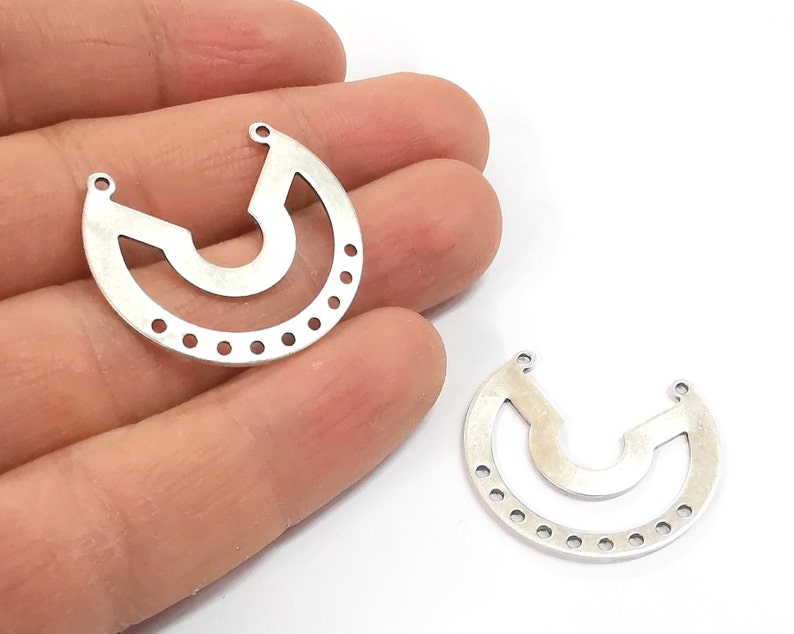 4 Silver connector charms Dangle charms Antique silver plated brass charms (31x28mm) G24499