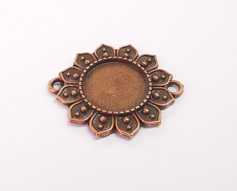 2 Flower frame pendant blank connector Antique copper plated pendant (36x32mm) (18mm Blank Size) G24502