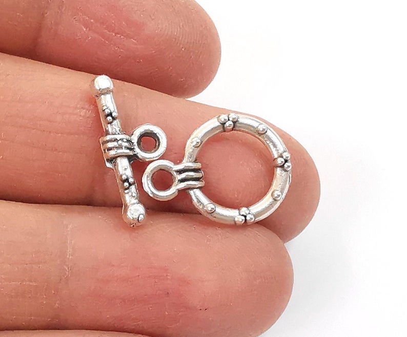 10 Pcs Silver toggle clasps Antique silver plated toggle clasp findings 19x14mm+20x8mm G26222