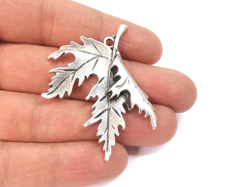 2 Leaf charms Antique silver plated charms (54x48mm) G24511