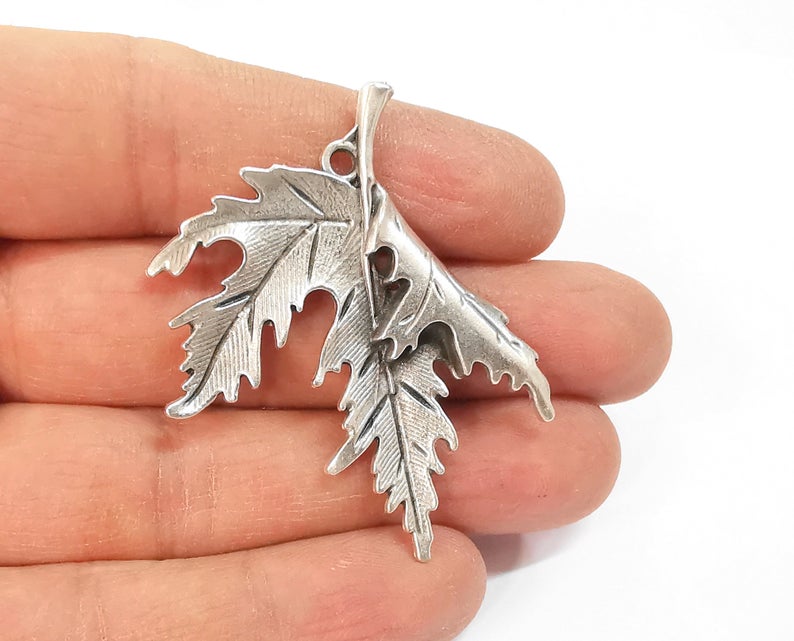 2 Leaf charms Antique silver plated charms (54x48mm) G24511