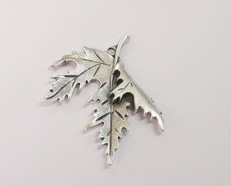 2 Leaf charms Antique silver plated charms (54x48mm) G24511