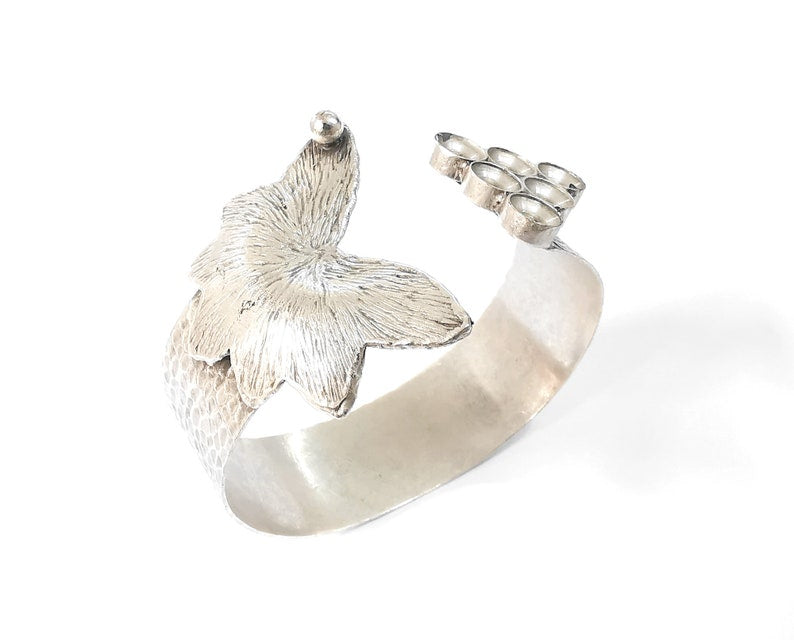 Butterfly bracelet brass cuff blank bezel Glass cabochon base Adjustable antique silver(8mm Blanks ) G24545