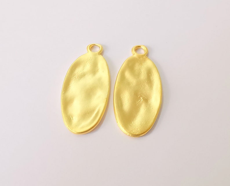 2 Hammered oval charms Gold plated charms (43x19mm) G24567