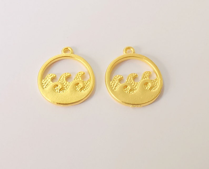 2 Sea waves charms Gold plated charms (23x20mm) G24575