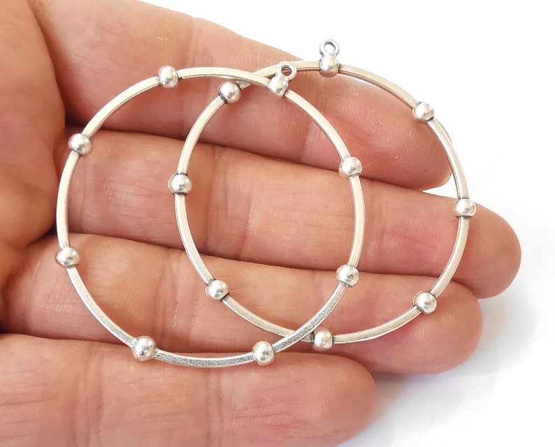 2 Silver circle charms Antique Silver Plated charms (54x50mm) G24600