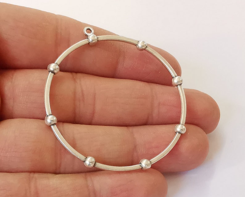 2 Silver circle charms Antique Silver Plated charms (54x50mm) G24600