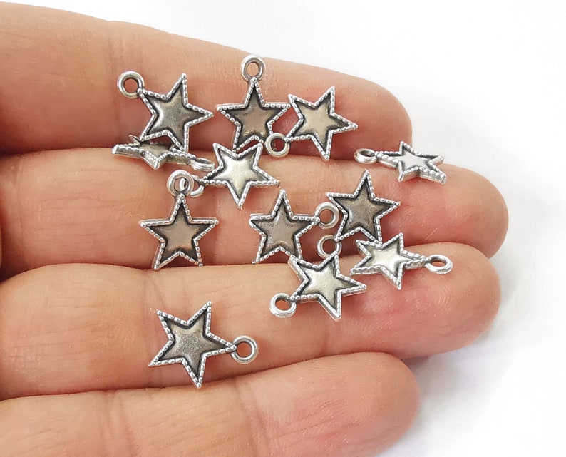 10 Star charms Antique silver plated charm (14x12mm) G24612