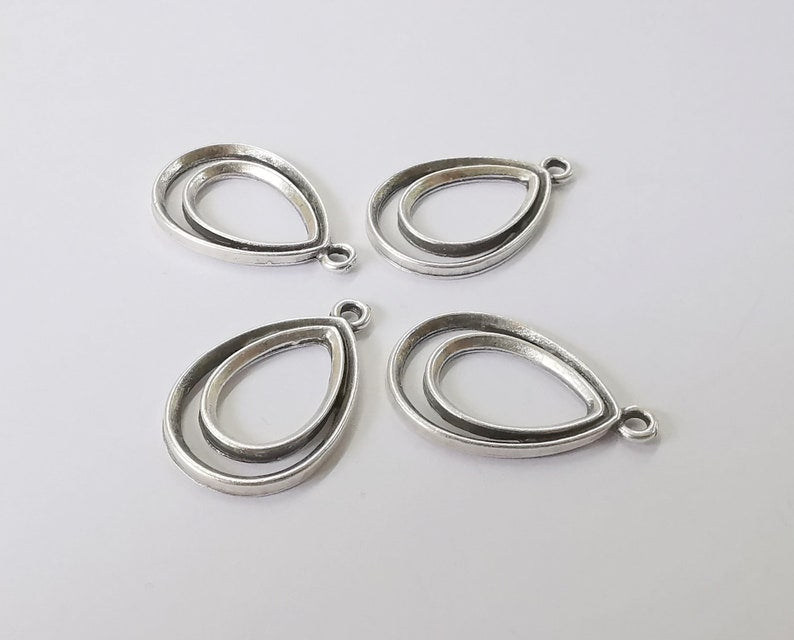 5 Drop charms Antique silver plated charms (27x17mm) G24613