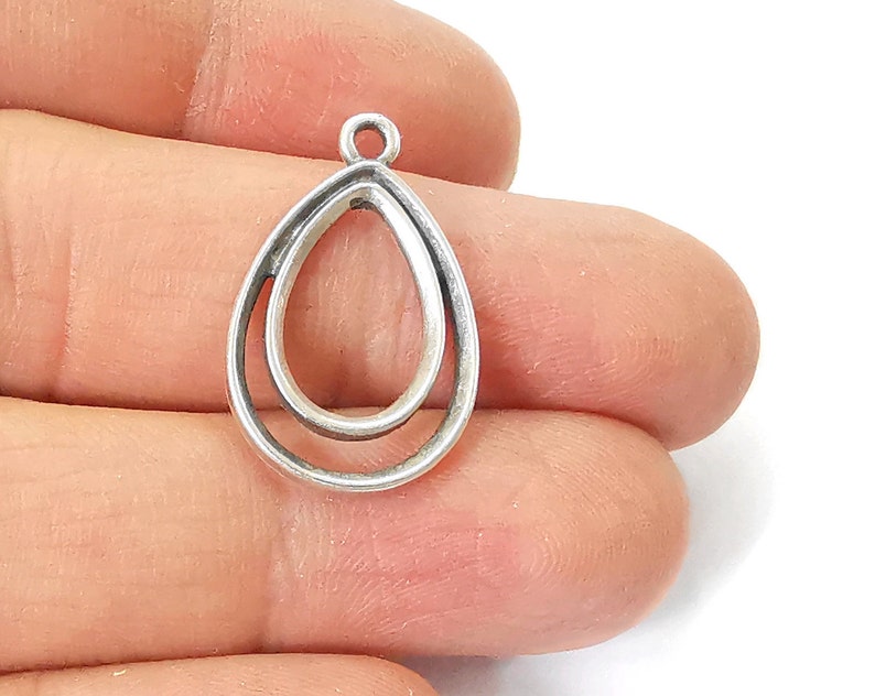 5 Drop charms Antique silver plated charms (27x17mm) G24613