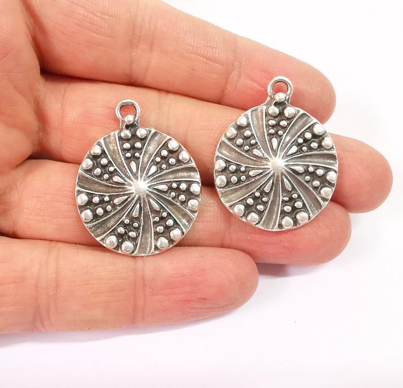 2 Silver Charms Antique Silver Plated Charms (28mm) G24627
