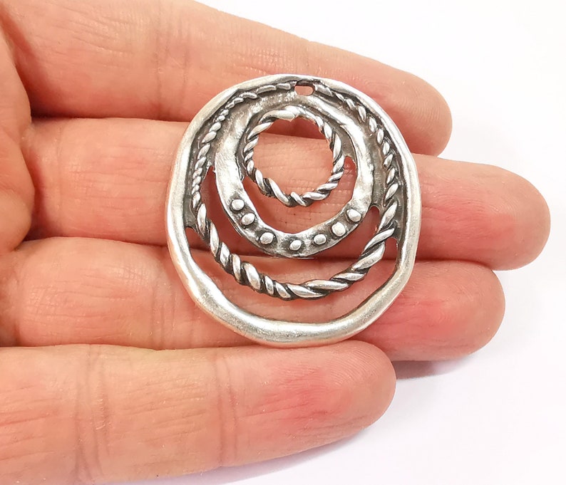 2 Circle Textured Charms Antique Silver Plated Charms (41x38mm) G24628