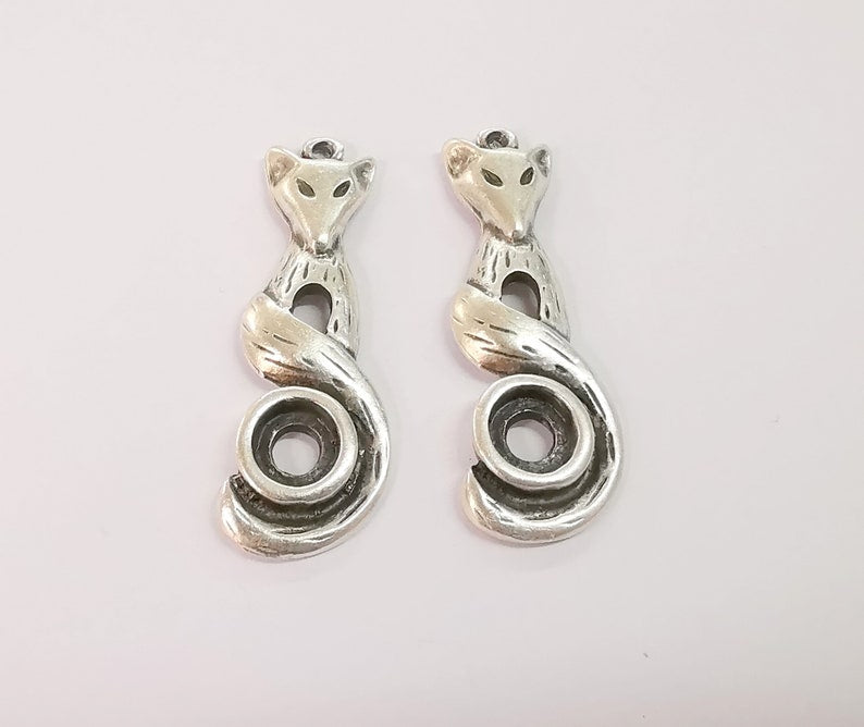 2 Fox charms blank bezel settings Antique silver plated charms (47x16mm) G24635