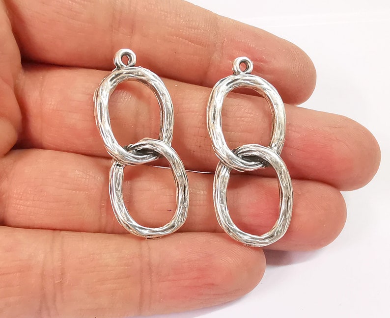 2 Circles Charms Antique Silver Plated Charms (42x17mm) G24638