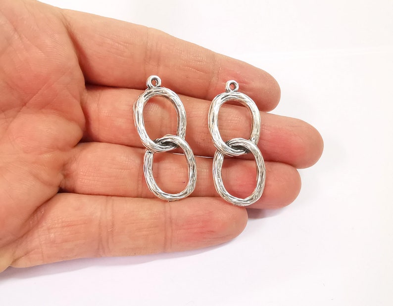 2 Circles Charms Antique Silver Plated Charms (42x17mm) G24638