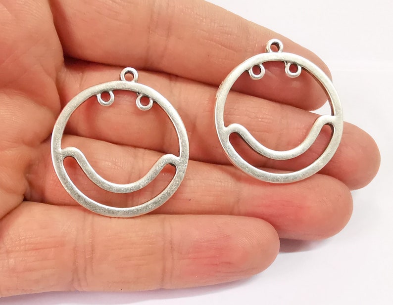 2 Circle Connector Antique Silver Plated Charms (32mm) G24639