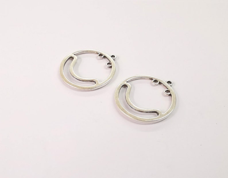 2 Circle Connector Antique Silver Plated Charms (32mm) G24639