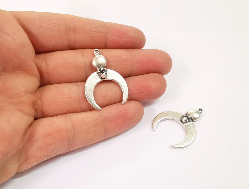 2 Crescent Moon Charms Antique Silver Plated Charms (35x25mm) G24647