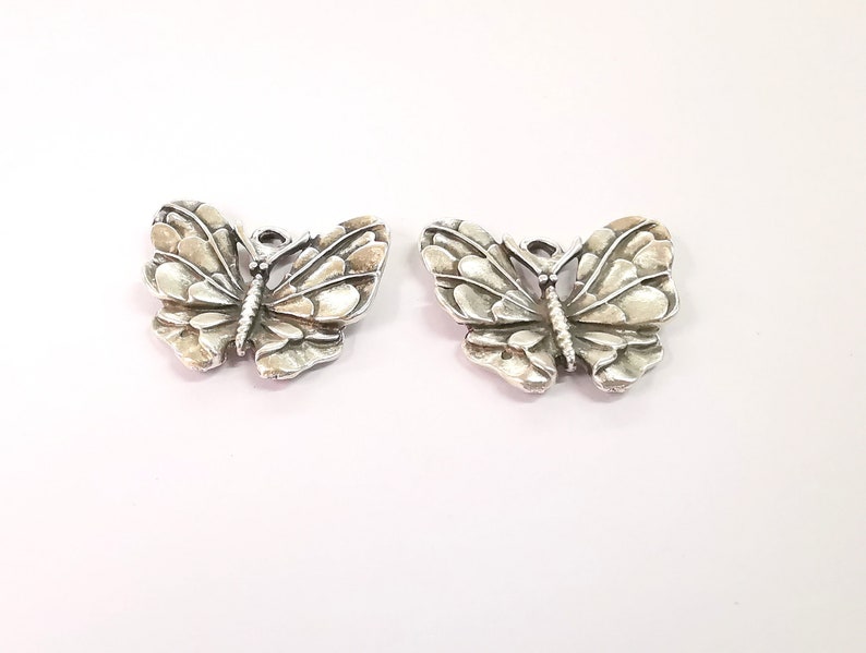 2 Butterfly Charms Antique Silver Plated Charm (33x30mm) G24650