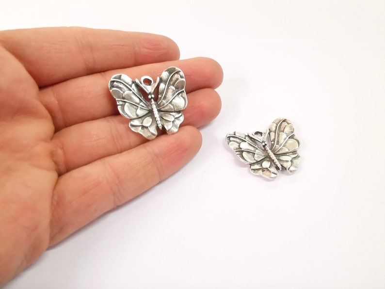 2 Butterfly Charms Antique Silver Plated Charm (33x30mm) G24650