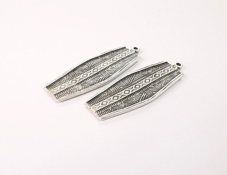 2 Ethnic Dangle Charms Antique Silver Plated Charms (57x21mm) G24656