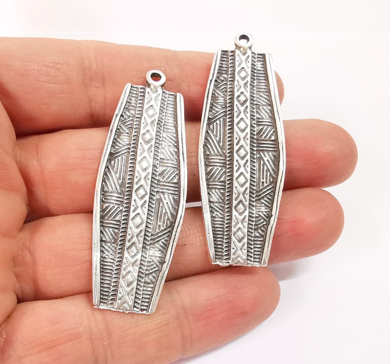2 Ethnic Dangle Charms Antique Silver Plated Charms (57x21mm) G24656