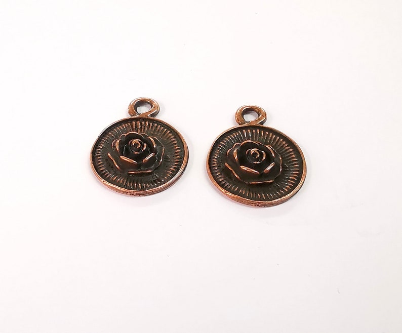 2 Rose Charms Antique Copper Plated Charms (21mm) G24670