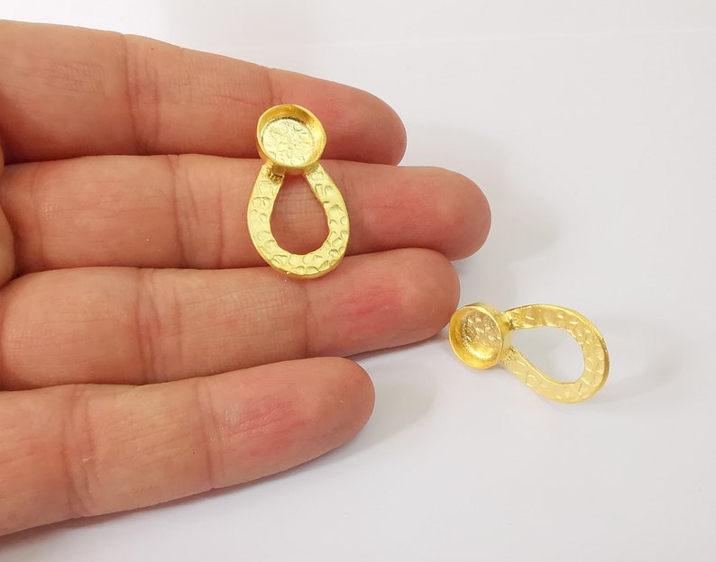 Earring Blank Base Settings Gold Resin Blank Hammered Cabochon Bases inlay Blank Mountings Gold Plated Brass (10mm blank ) 1 Set G24681