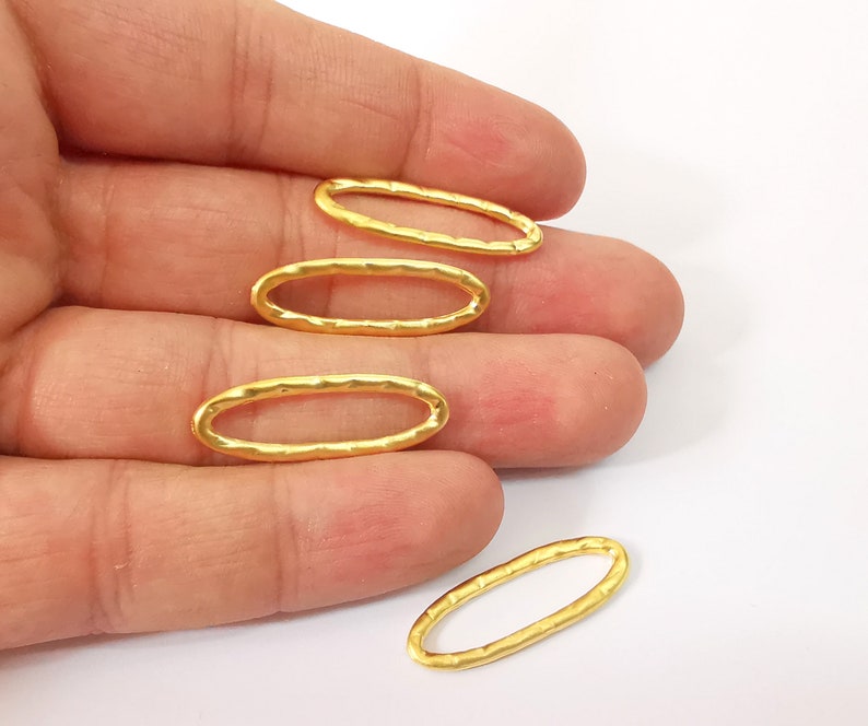 5 Oval Rings Circle Hammered Oval Findings Gold Plated Findings (30x10mm) G24682