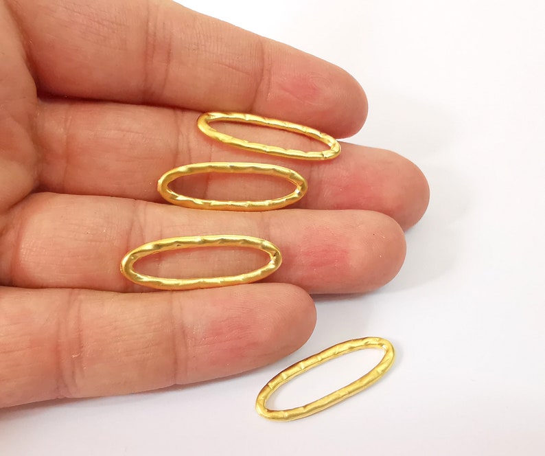 5 Oval Rings Circle Hammered Oval Findings Gold Plated Findings (30x10mm) G24682