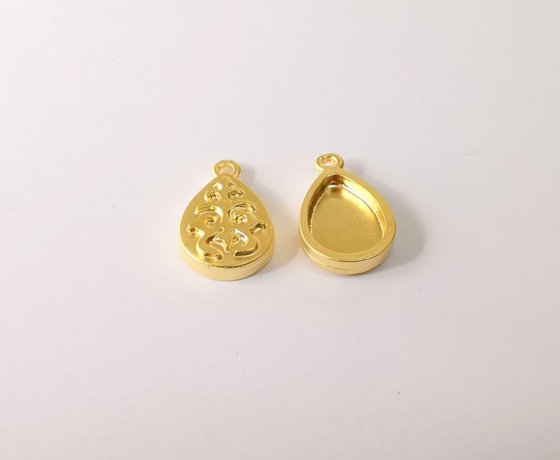 2 Gold Drop Pendant Blank Bezel Base Setting inlay Blank Earring Base Resin Blank Mountings Gold Plated ( 15x10mm drop blank) G24683