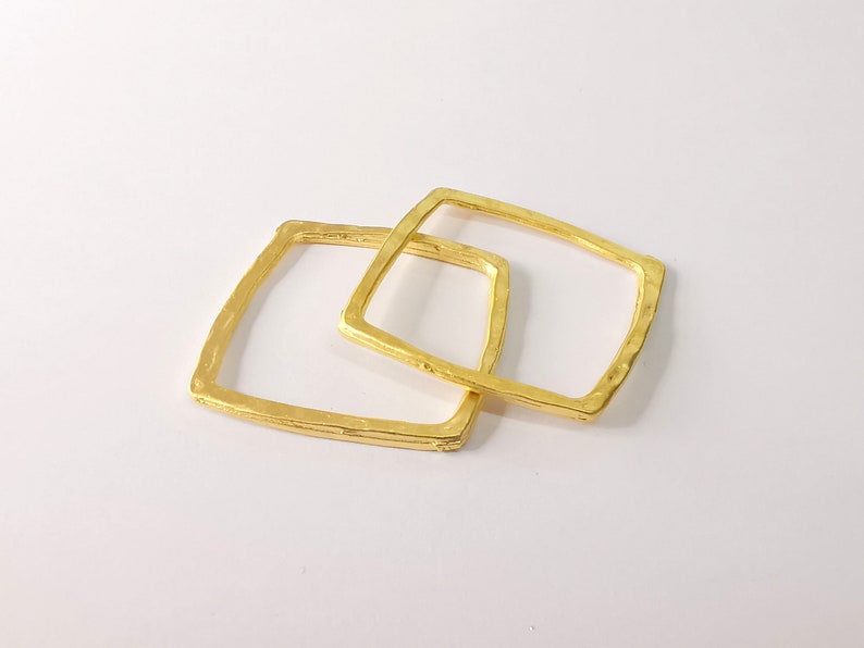 2 Square Charm Hammered Square Shaped Connector Findings Gold Plated Geometric Findings (33mm) G24687