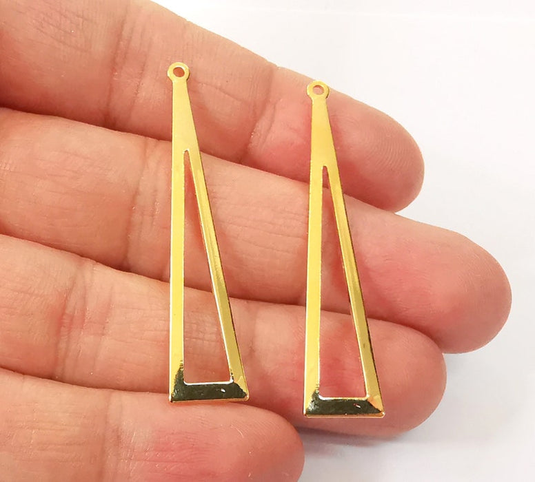 4 Triangle Dangle Charms 24k Shiny Gold Plated Brass Charms (50x11mm) G24685