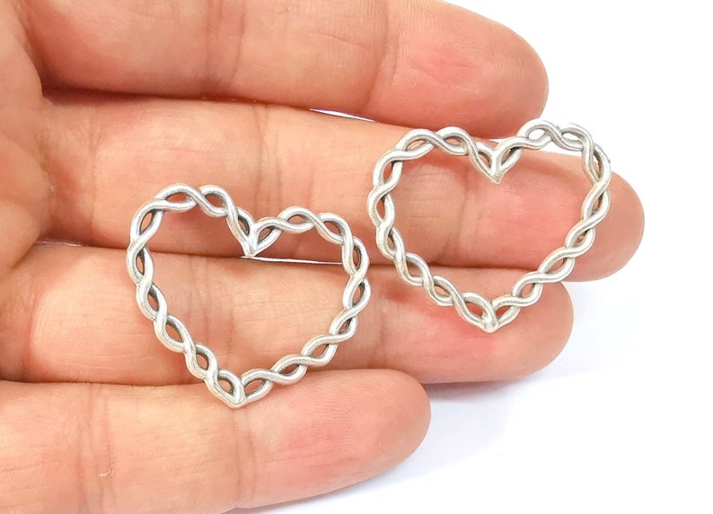 4 Heart Charms Antique Silver Plated Charms (33x27mm) G24692