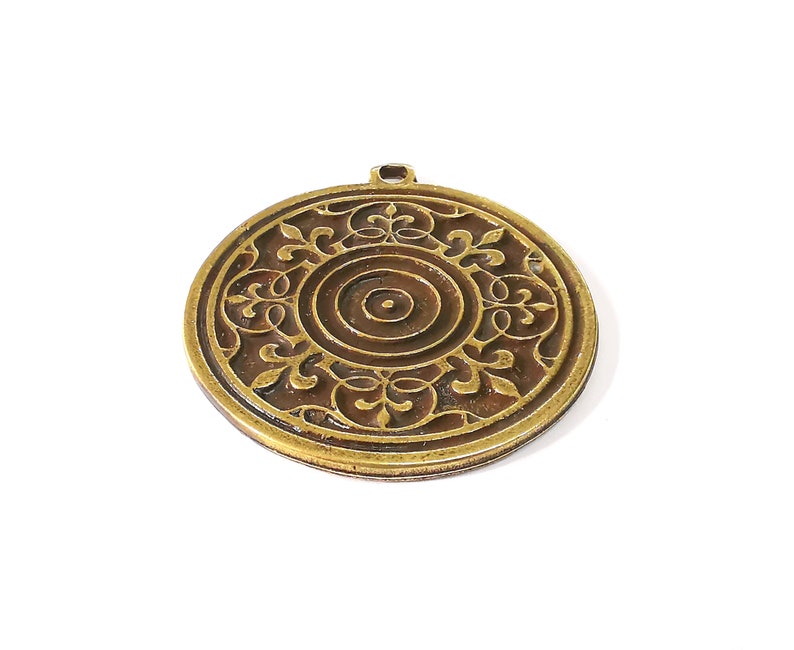 Medallion Boho Pendant Ethnic Tribal Pendant Antique Bronze Plated Charms (54mm) G24698