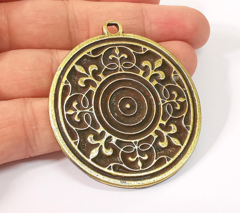 Medallion Boho Pendant Ethnic Tribal Pendant Antique Bronze Plated Charms (54mm) G24698