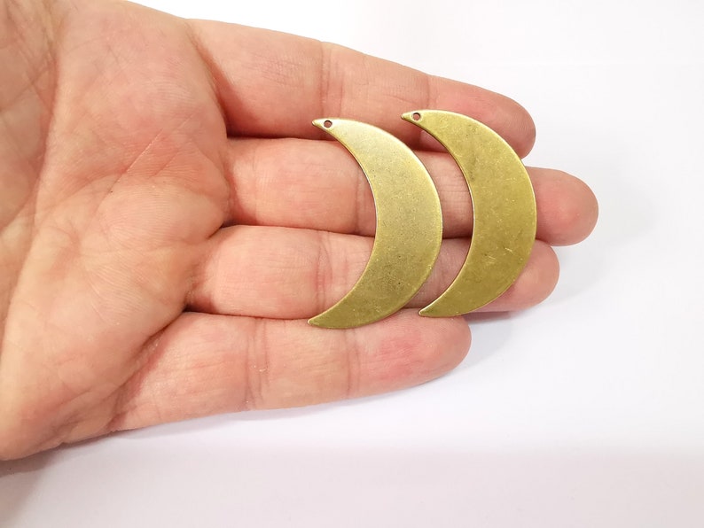 2 Crescent Charm Antique Bronze Plated Brass Charm (44mm) G24700